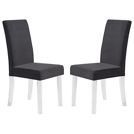 Contemporary Black Velvet Dining Side Chair with Acrylic Legs - Set of 2