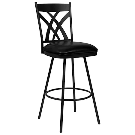 30" Bar Height Barstool in Matte Black Finish and Black Faux Leather