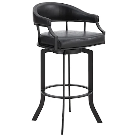 Swivel 26" Black Powder Coated and Black Faux Leather Metal Bar Stool