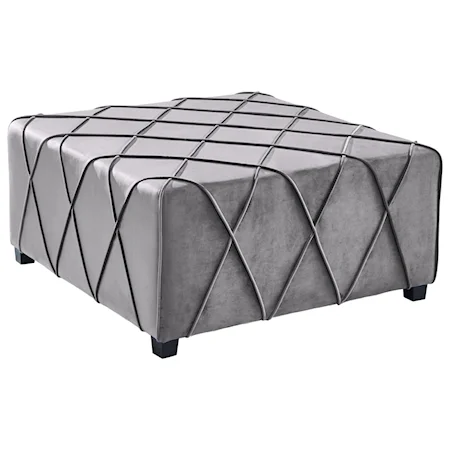 Contemporary Square Cocktail Ottoman with Piping Accents