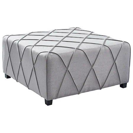 Contemporary Square Cocktail Ottoman with Piping Accents