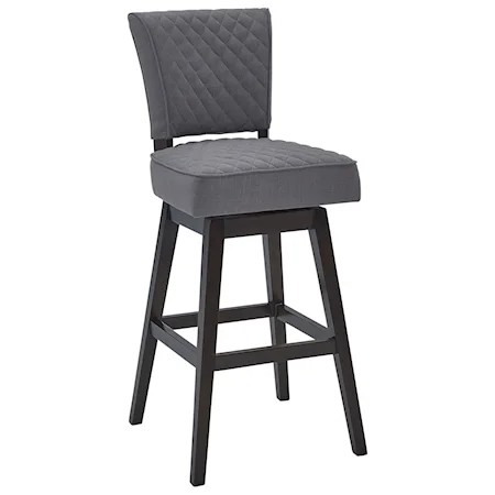 30" Bar Height Swivel Tufted Barstool in Espresso Finish with Grey Fabric