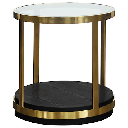 Contemporary End Table in Brushed Gold Finish and Black Wood