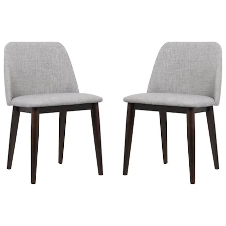 Contemporary Dining Chair in Light Gray Fabric with Brown Wood Legs - Set of 2