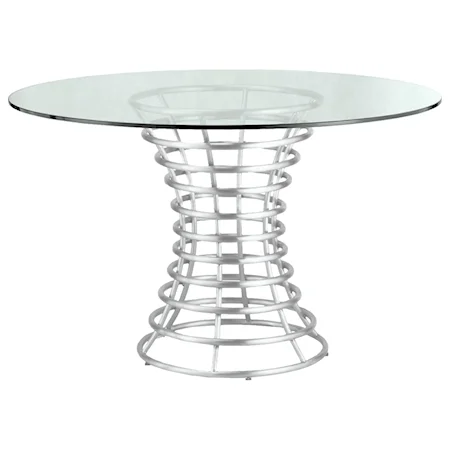Contemporary Round Brushed Stainless Steel Dining Table with Clear Glass Top