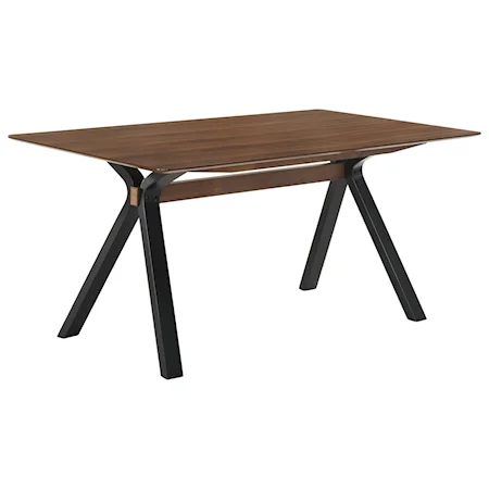 63" Mid-Century Modern Walnut Wood Dining Table with Black Legs