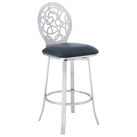 Contemporary 30" Bar Height Barstool in Grey Faux Leather