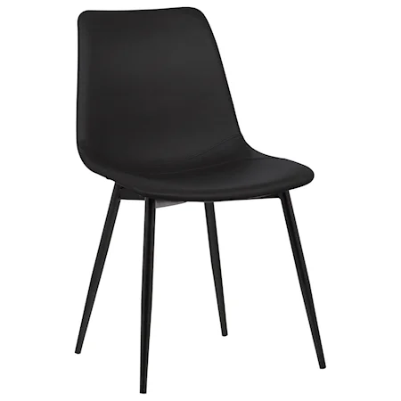 Contemporary Dining Chair in Black Faux Leather with Black Powder Coated Metal Legs