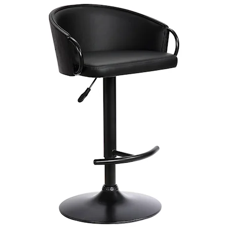 Adjustable Black Faux Leather Swivel Barstool in Black Powder Coated Finish