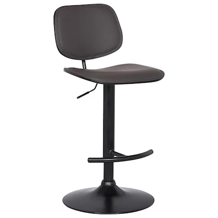 Adjustable Gray Faux Leather Swivel Barstool in Black Powder Coated Finish