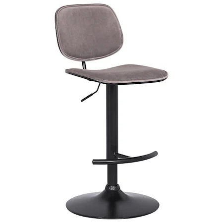 Adjustable Gray Velvet Swivel Barstool in Black Powder Coated Finish