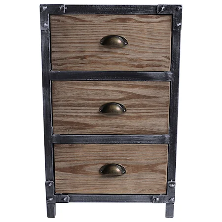 Industrial 3-Drawer End Table in Industrial Grey and Pine Wood