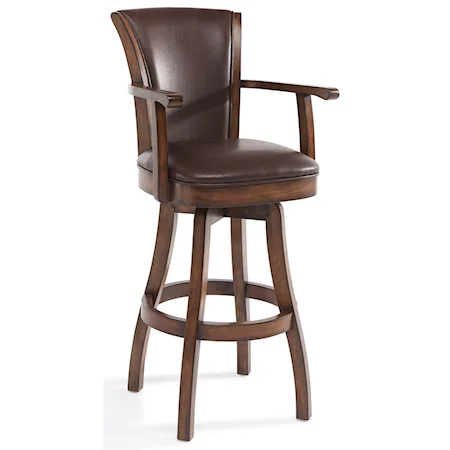 30" Bar Height Swivel Wood Barstool in Chestnut Finish with Kahlua Faux Leather