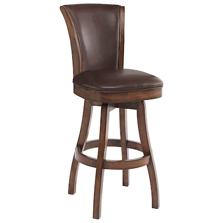 26" Counter Height Swivel Wood Barstool in Chestnut Finish with Kahlua Faux Leather