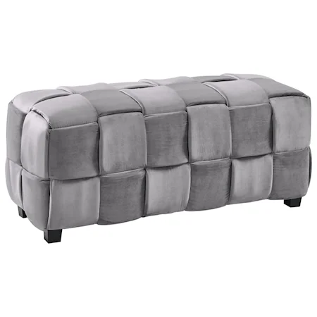 Contemporary Long Ottoman with Velvet Upholstery and Basket Weave Design