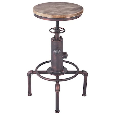 Industrial Adjustable Bar Stool in Industrial Copper and Pine Wood
