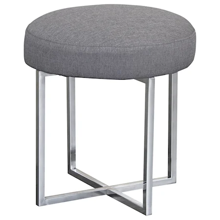 Contemporary Ottoman in Polished Stainless Steel Finish Base and Grey Fabric
