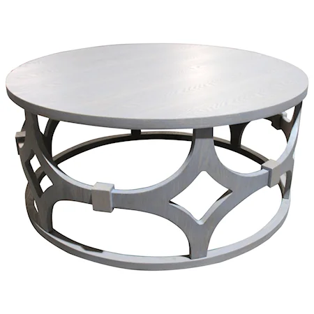 Contemporary 42" Round Wood and Metal Coffee Table