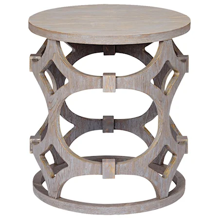 Tuxedo Round End Table with Gray Finish and Gray Top