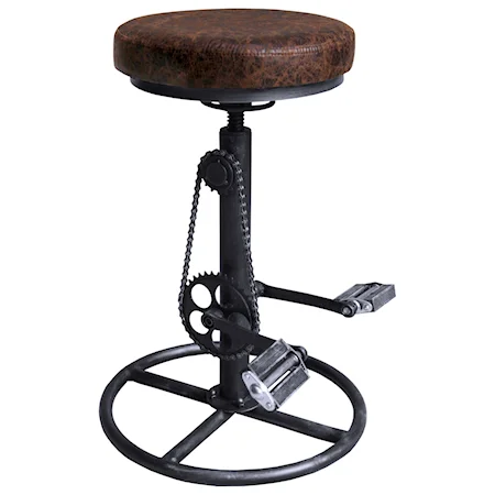 Industrial Adjustable Backless Bar Stool in Brown Fabric