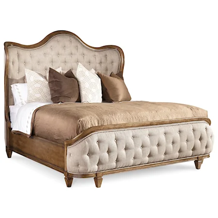 Queen Upholstered Shelter Bed with Button-Tufting