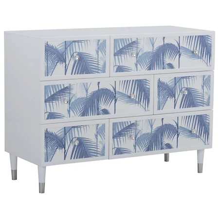 Gloss White Aqua Single Dresser with Blue Palm Drawer Fronts