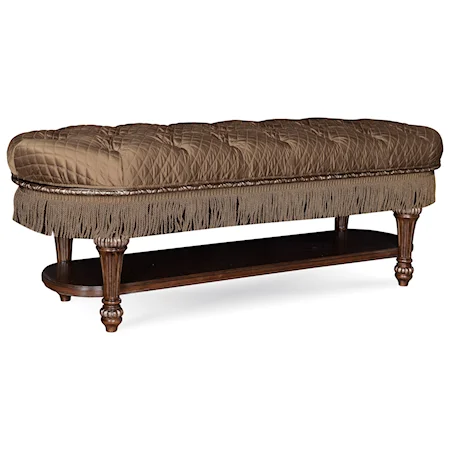 Upholstered Bed Bench with Quilted Fabric & Fringe Trim