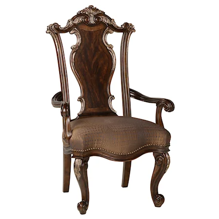 Traditional Wood Back Arm Chair with Splat Back & Upholstered Seat