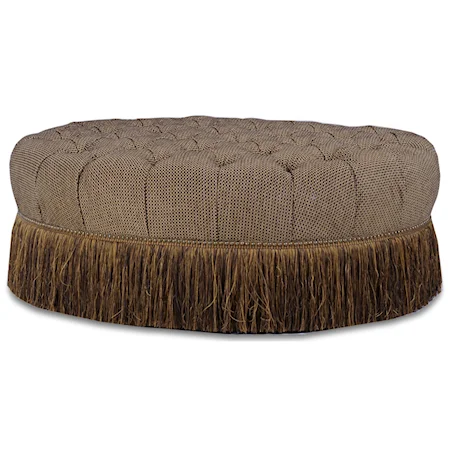 Traditional Oval Cocktail Ottoman with Fringe Skirt and Tufted Top