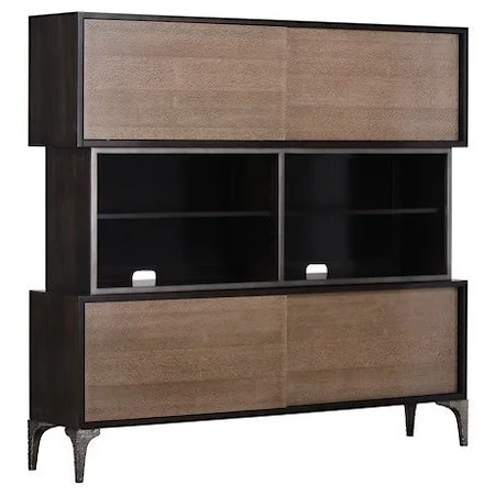 Contemporary Two-Toned Credenza and Hutch with Silver Leaf Legs