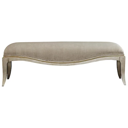 Upholstered Bed Bench with Saber Legs in Metallic Paint Finish