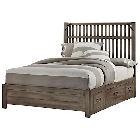 Rustic King Slat Bed with 3 Side Storage Drawers