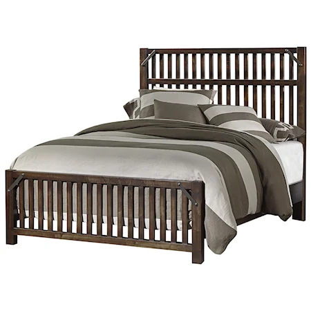 Rustic Queen Slat Bed with Metal Accents