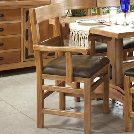 Casual Rustic Dining Armchair with Ladderback and Seat Cushion