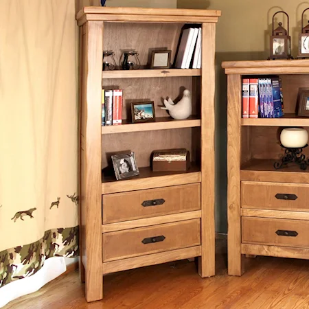 Casual Rustic 71" Bookcase with Two Drawers