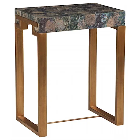 Abalone Shell Rectangular Chairside Table with Gold Leaf Base