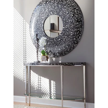 Contemporary Demilune Console with Glass Shelf