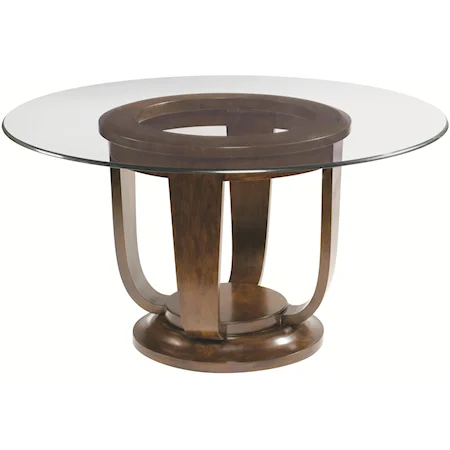 Round Glass Top Dining Table with Round Open Pedestal Mahogany Base