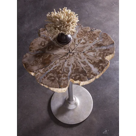 Speck Spot Table with Faux Live Edge and Petrified Wood Veneers