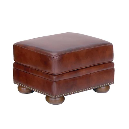 Leather Ottoman with Nailhead Trim