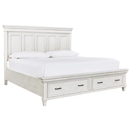 Casual King Panel Bed with Footboard Storage