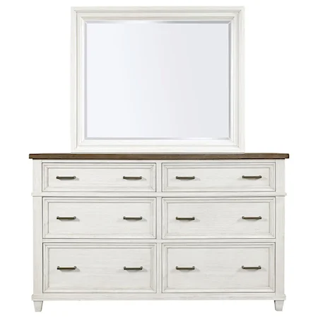 Casual 6-Drawer Dresser and Mirror Combination with 2 Felt-Lined Drawers and 2 Cedar-Lined Drawers