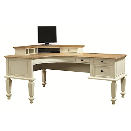 Curved Half Pedestal L-Shaped Desk and Corner Hutch with 1 Drawer