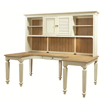 U-Shaped Desk and Hutch with 3 Shelves and Reversible Door Panels