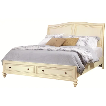 California King Sleigh Bed with Panel Headboard and Storage Footboard