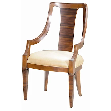 Wood Slat-Back Arm Chair with Upholstered Seat