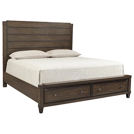 Transitional California King Panel Bed with USB Ports and Footboard Storage
