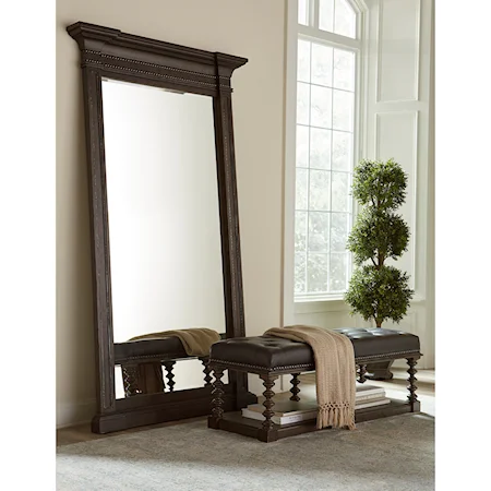 Traditional Floor Mirror with Crown Molding and Nails