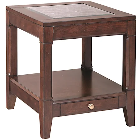 End Table with AC Outlets and Inset Glass Top