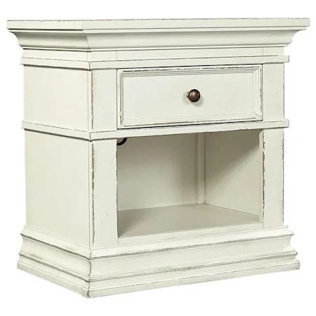 Transitional 1-Drawer Nightstand with Bottom Open Shelf